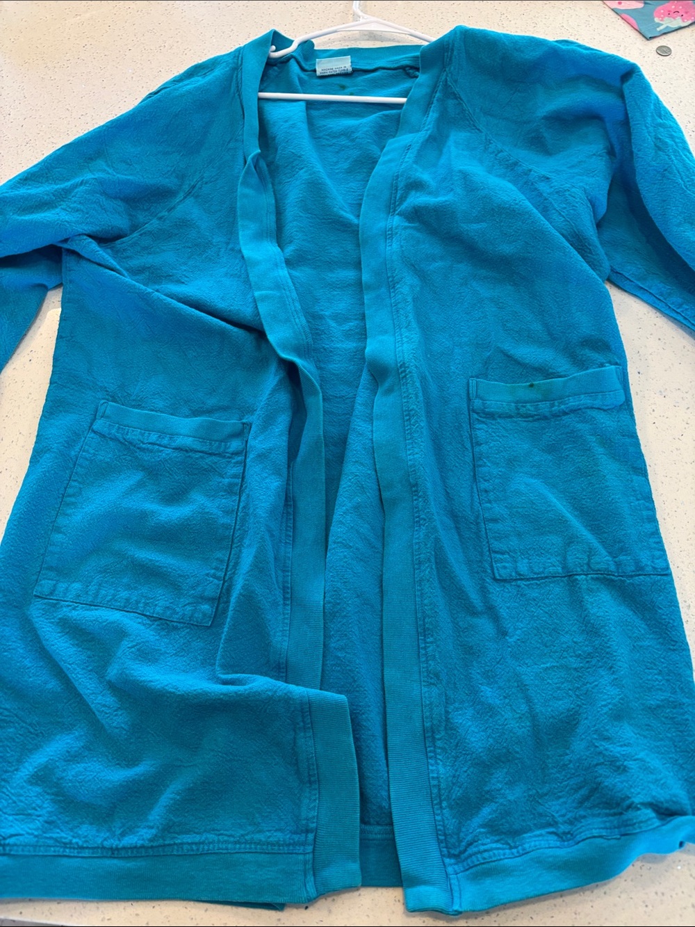Vintage Cotton USA Open-Front Women's Cardigan Sweater - Teal Blue